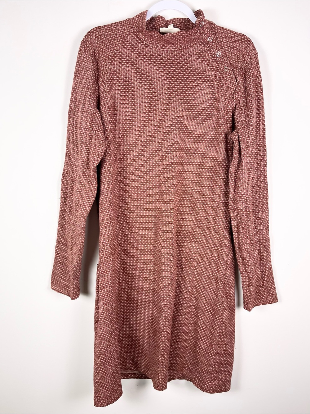Synergy Organic Clothing Pebble Ginger Dress Size XL Mock Neck Geometric Buttons